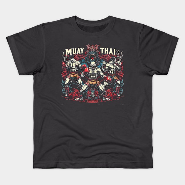 Muay Thai Fighter Kids T-Shirt by TaevasDesign